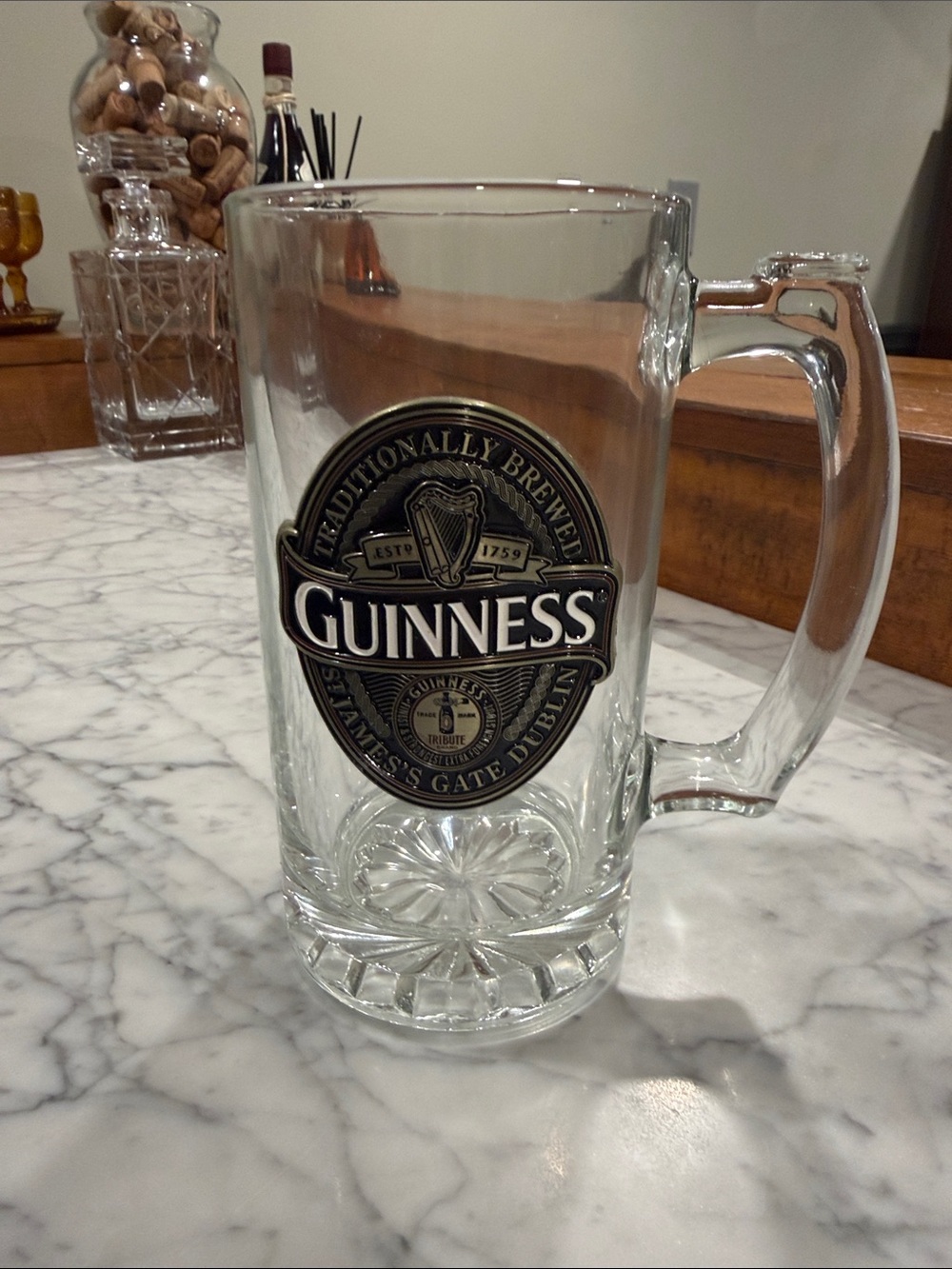 Guinness Clear Glass Beer Stein - Black and Gold Logo